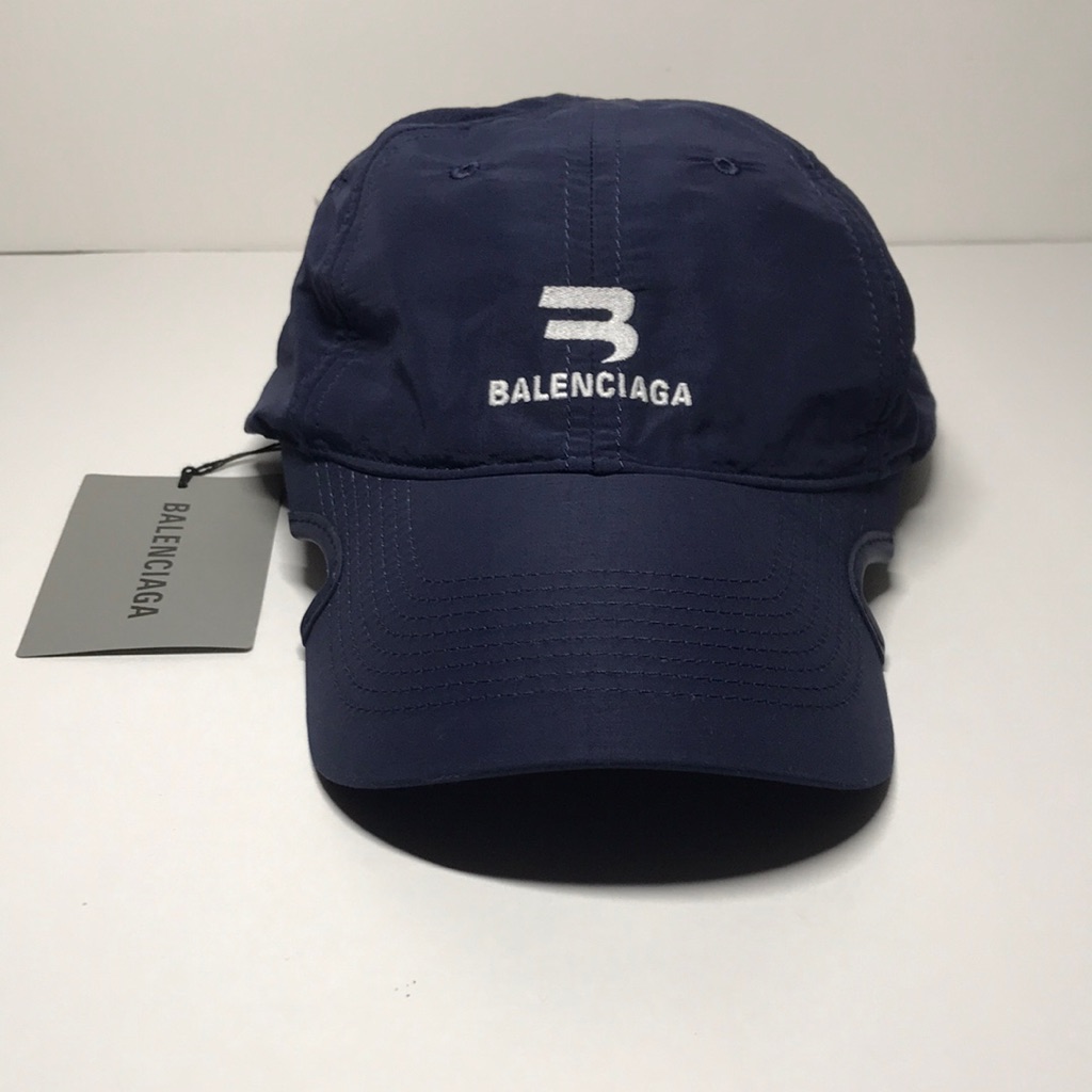 New Authentic Balenciaga B Logo Embroidered Baseball Cap Navy Blue